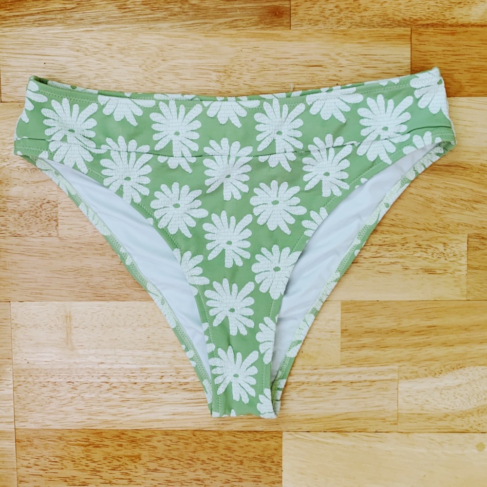 Light Green Floral High Waisted Bikini Bottom